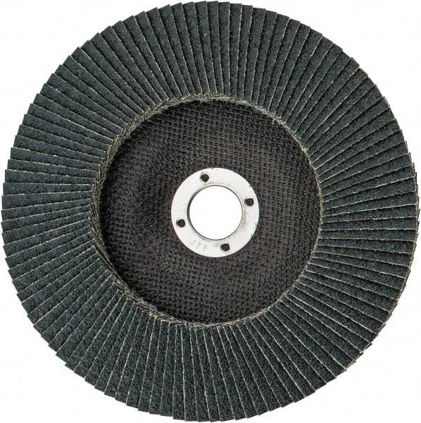 Weiler - 40 Grit, 7" Disc Diam, 7/8" Center Hole, Type 27 Zirconia Alumina Flap Disc - 8,600 Max RPM, Phenolic Backing, Arbor Attaching System, Coated