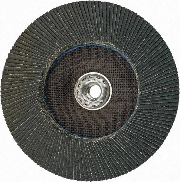 Weiler - 80 Grit, 7" Disc Diam, 5/8-11 Center Hole, Type 27 Zirconia Alumina Flap Disc - 8,600 Max RPM, Phenolic Backing, Arbor Attaching System, Coated
