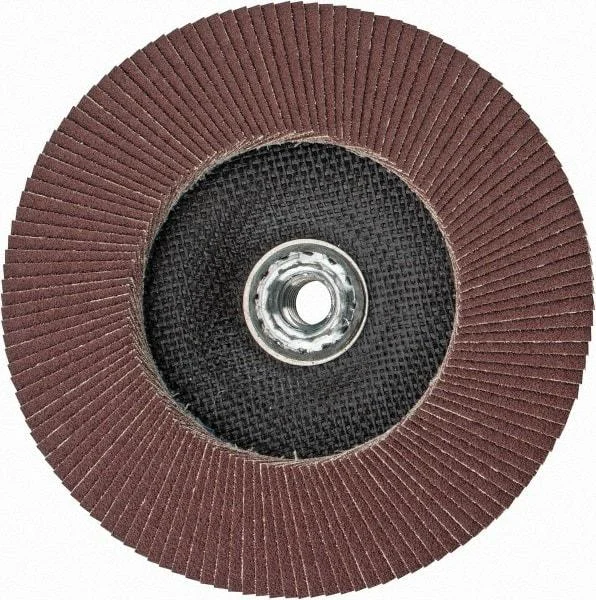 Weiler - 60 Grit, 7" Disc Diam, 5/8-11 Center Hole, Type 27 Aluminum Oxide Flap Disc - 8,600 Max RPM, Phenolic Backing, Arbor Attaching System, Coated