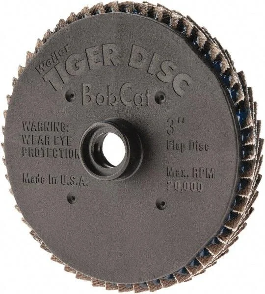 Weiler - 80 Grit, 3" Disc Diam, Type 27 Zirconia Alumina Flap Disc - 20,000 Max RPM, Plastic Backing, Quick Change Type S Attaching System, Coated