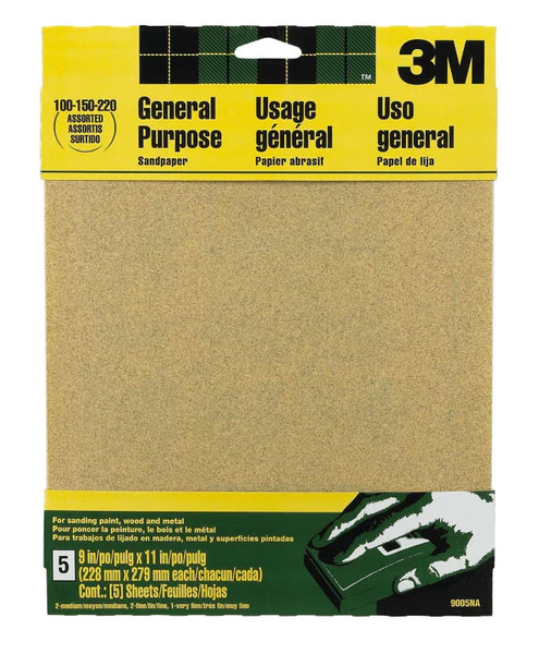 3M 9005 Aluminum Oxide General Purpose Sandpaper, 9" x 11", Assorted G