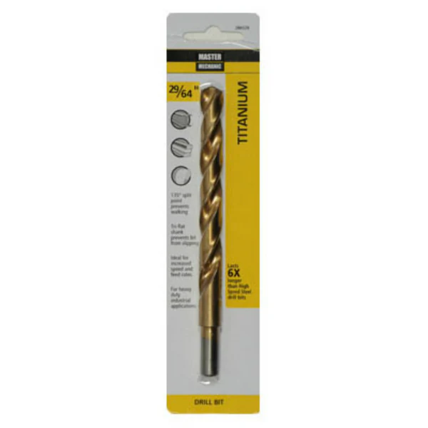 Master Mechanic 286526 Titanium Coated Drill Bit, 3/8" Shank, 29/64" x