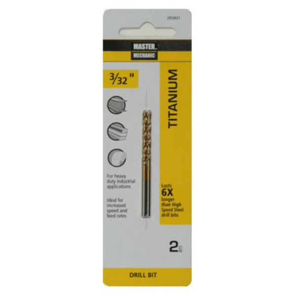 Master Mechanic 293431 Titanium Coated Drill Bit, 3/32" x 2-1/4", 2 Pa