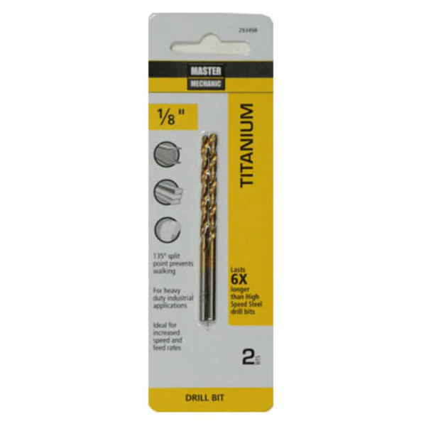 Master Mechanic 293498 Titanium Coated Drill Bit, 1/8" x 2-3/4", 2 Pac