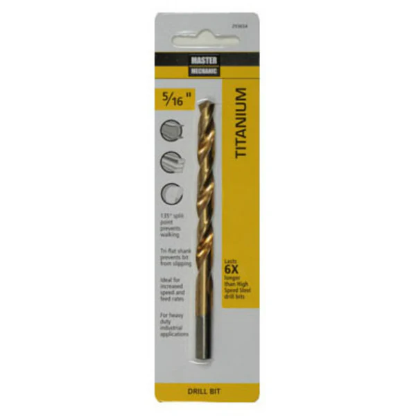 Master Mechanic 293654 Titanium Coated Drill Bit, Straight Shank, 5/16