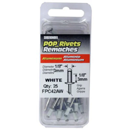 Surebonder FPC42AW Short Aluminum White Rivet, 1/8" Dia., 25-Pack