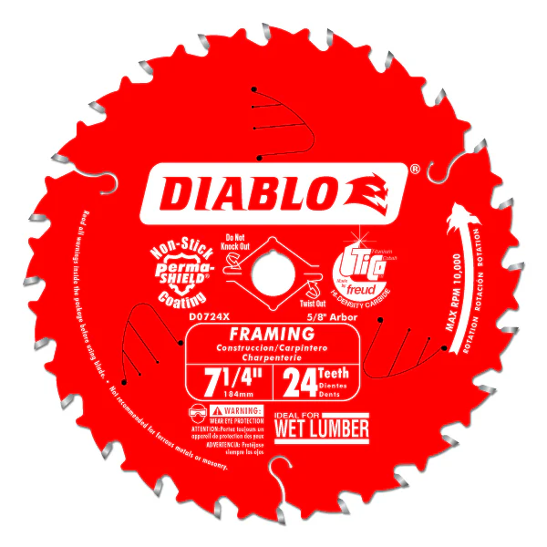 Diablo D0724A Carbide Tipped Decking & Framing Saw Blade, 7-1/4" x 24