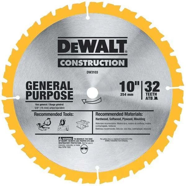 DeWalt DW3103 Series 20 General Purpose Saw Blade, 5/8" Arbor, 10", 3