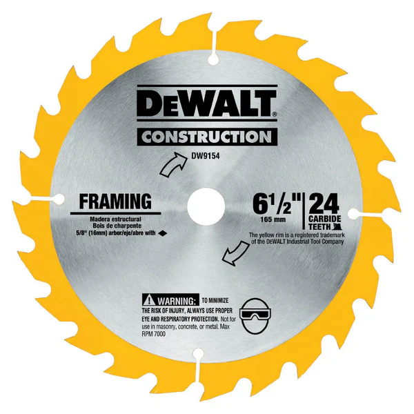 DeWalt DW9154 Construction Woodcutting Carbide Blade, 24 Tooth, 6-1/2
