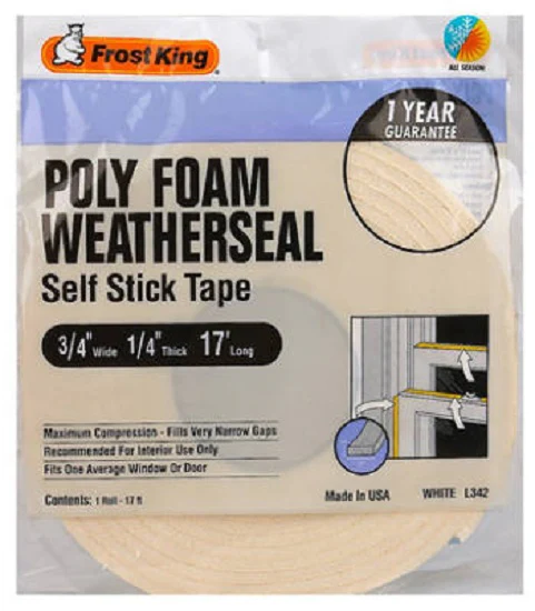 Frost King L342H Open Cell Poly Foam Weather-Strip Tape, 3/4" x 1/4",