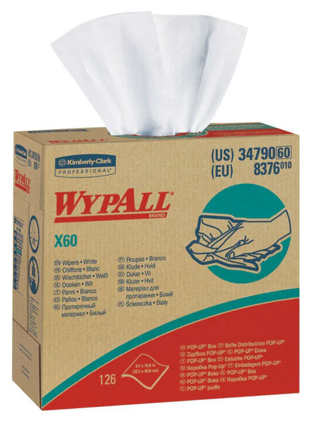 WypAll X60 34790 Reinforced Wiper, White, 9.1" x 16.8", 126 x 10 Coun