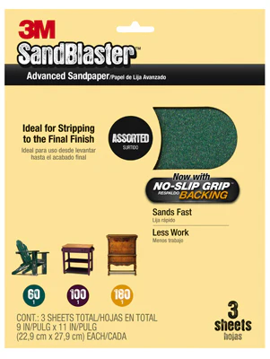 3M 20000-G SandBlaster Sandpaper w/No-Slip Grip Backing, 9"x11", Assor