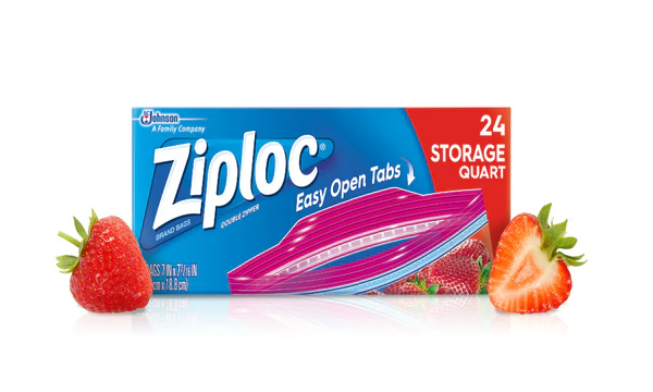 Ziploc 00330 Double Zipper Storage Bags with Easy Open Tabs, Quart, 2