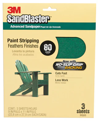 3M 20080-G SandBlaster Sandpaper w/No Slip Grip Backing, 9"x11", 80 Gr