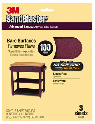 3M 20100-G SandBlaster Sandpaper w/No Slip Grip Backing, 9"x11", 100 G