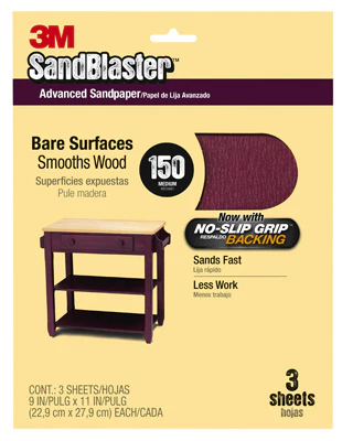3M 20150-G SandBlaster Sandpaper w/No Slip Grip backing, 9"x11", 150 G