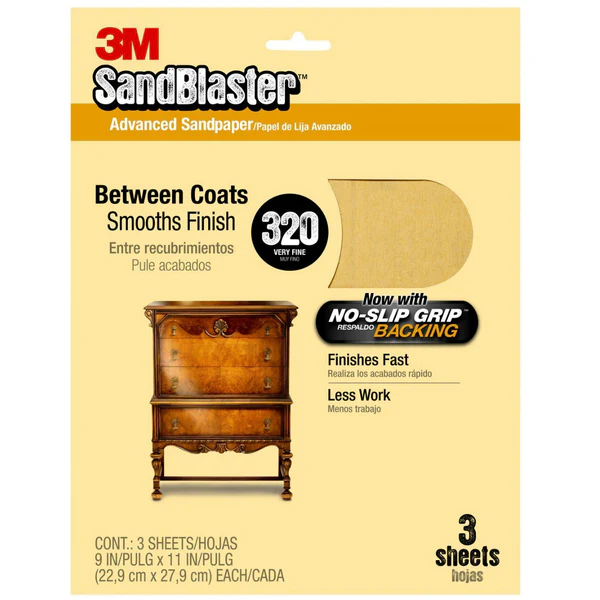 3M 20320-G SandBlaster Sandpaper w/ No Slip Grip Backing, 9"x11", 320