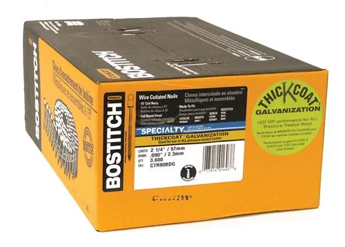 Bostitch C7R90BDG Ring Shank Coil Siding Nails, 2-3/16" x 0.092, 3600