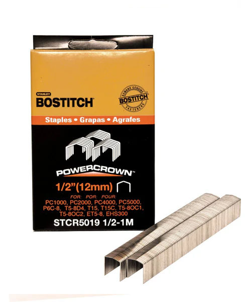 Bostitch STCR50191/2-1M Heavy-Duty PowerCrownâ„¢ Staples, 1/2", 1000-Pa
