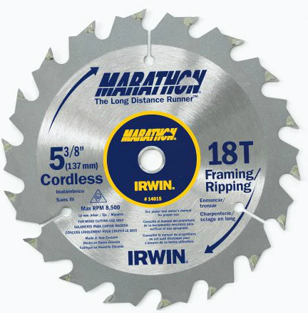Irwin Tools 14015 Marathon Cordless Circular Saw Blade, 5-3/8", 18 Te