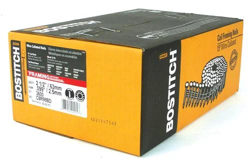 Bostitch C8R99BD Ring Shank Coil Framing Nails, 2-1/2" x 0.099", 3600