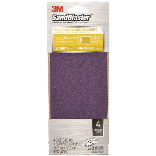 3M 9652 SandBlaster Clip On Power Sanding Sheet, 3-2/3"x9", Fine 180 G