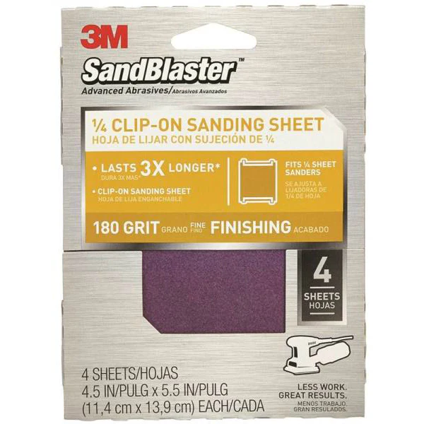 3M 9662 SandBlaster Clip On Palm Sanding Sheet, 4-1/2" x5-1/2", 180 Gr
