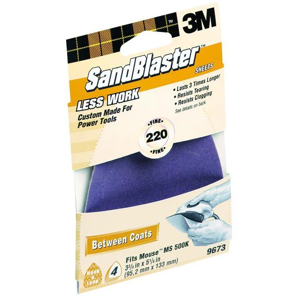 3M 9673 SandBlaster Mouse Sandpaper Sheets, 3.75" x 5.25", Fine 220 Gr