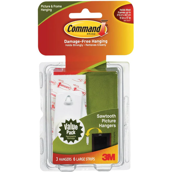 Command 17042 Sawtooth Picture Hanger Value Pack, White, 3 Hanger & 6