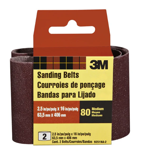 3M 9251-2 Heavy Duty Resin Bond Power Sanding Belt, 2-1/2" x 16", 80 G