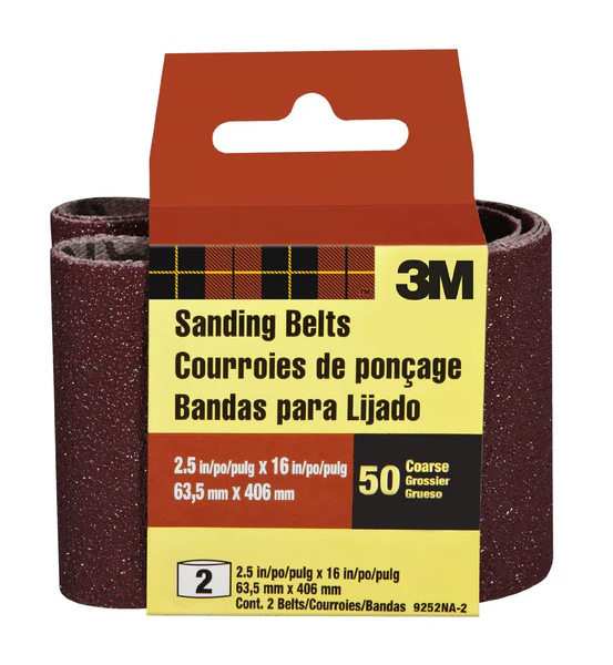3M 9252-2 Heavy Duty Resin Bond Power Sanding Belt, 2-1/2" x 16", 50 G