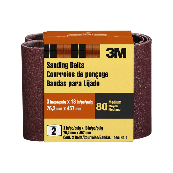 3M 9261NA-2 Heavy Duty Resin Bond Power Sanding Belt, 3" x 18", 80 Gri