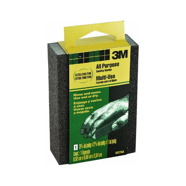 3M 907NA Small Area Sanding Sponge, Extra Fine/Fine Grit, 3-3/4" x 2-5