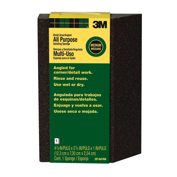 3M CP-041 Detail Area/Angled All-Purpose Sanding Sponge, Medium Grit