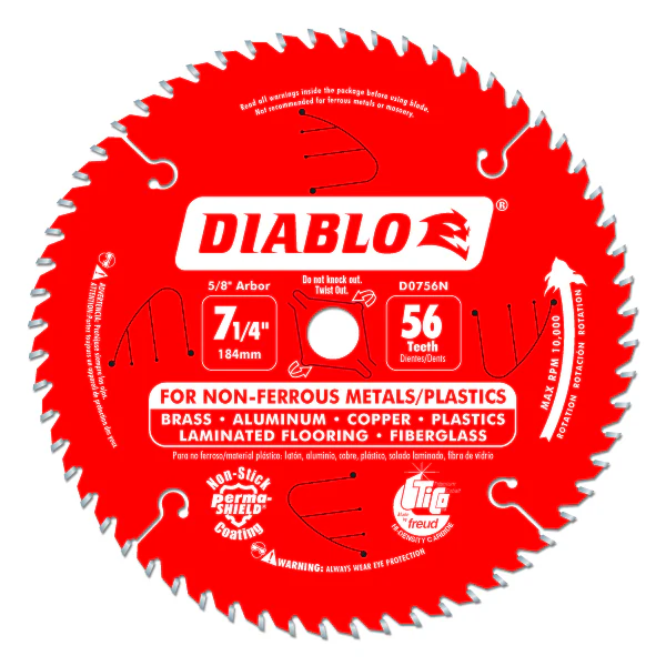 Diablo D0756N Non-Ferrous Metals / Plastics Saw Blade, 7-1/4" x 56 Too