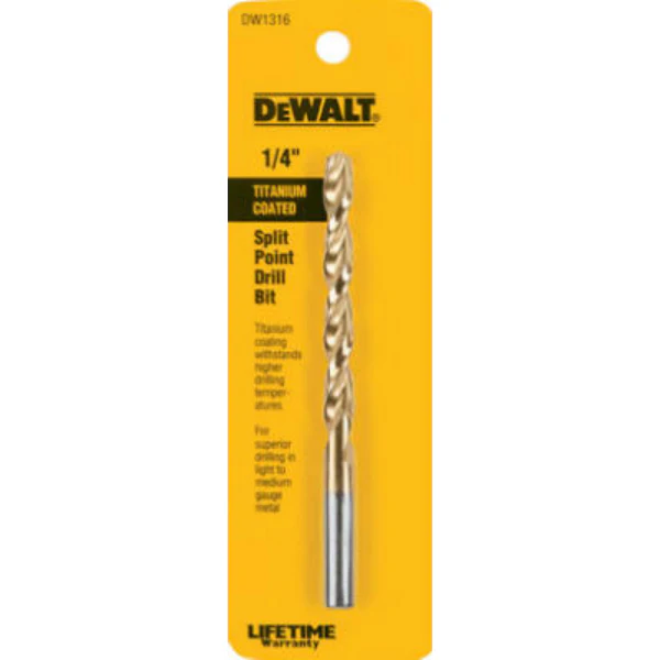 DeWalt DW1316 Titanium Split Point Drill Bit, 1/4"