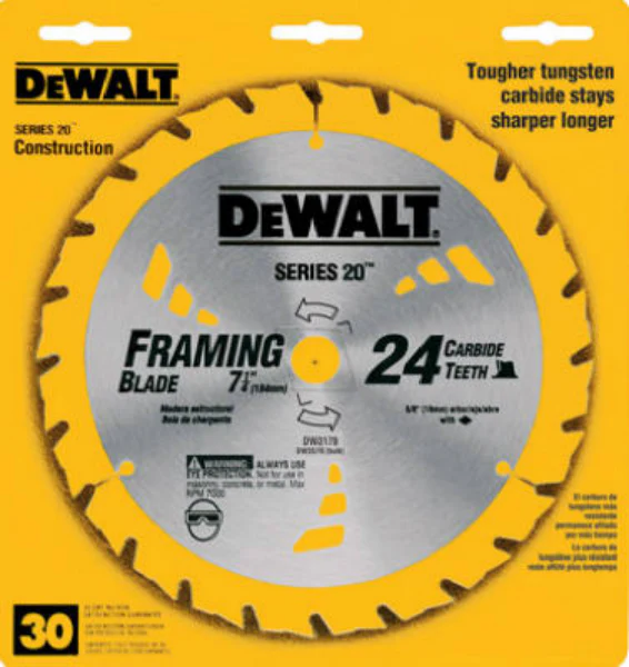 DeWalt DW3178 Construction Series Thin Kerf Framing Blade, 24T, 7-1/4