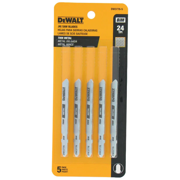 DeWalt DW3776-5 Thin Metal Cutting Cobalt Steel Jig Saw Blades, 24TPI