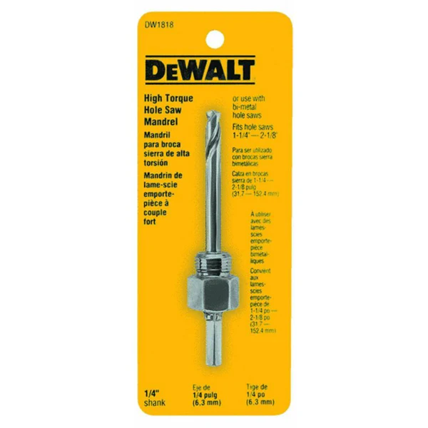 DeWalt DW1818 High Torque Hole Saw Mandrel, Fits 1-1/4" to 2-1/8", 3/
