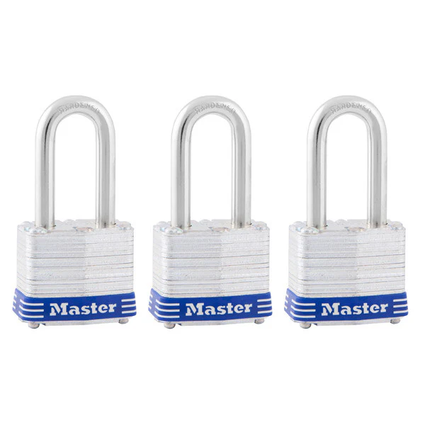Master Lock 3TRILF Laminated Steel Padlock, 1-9/16", 3-Pack