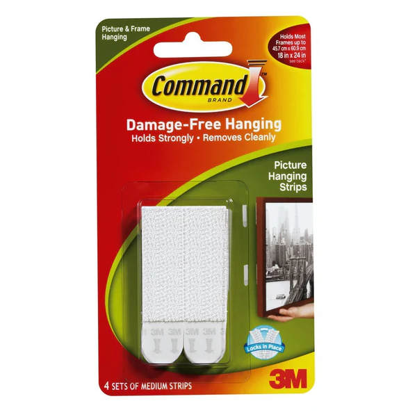 Command 17201-4PK Damage-Free Picture Hanging Strips, Medium, White, 4