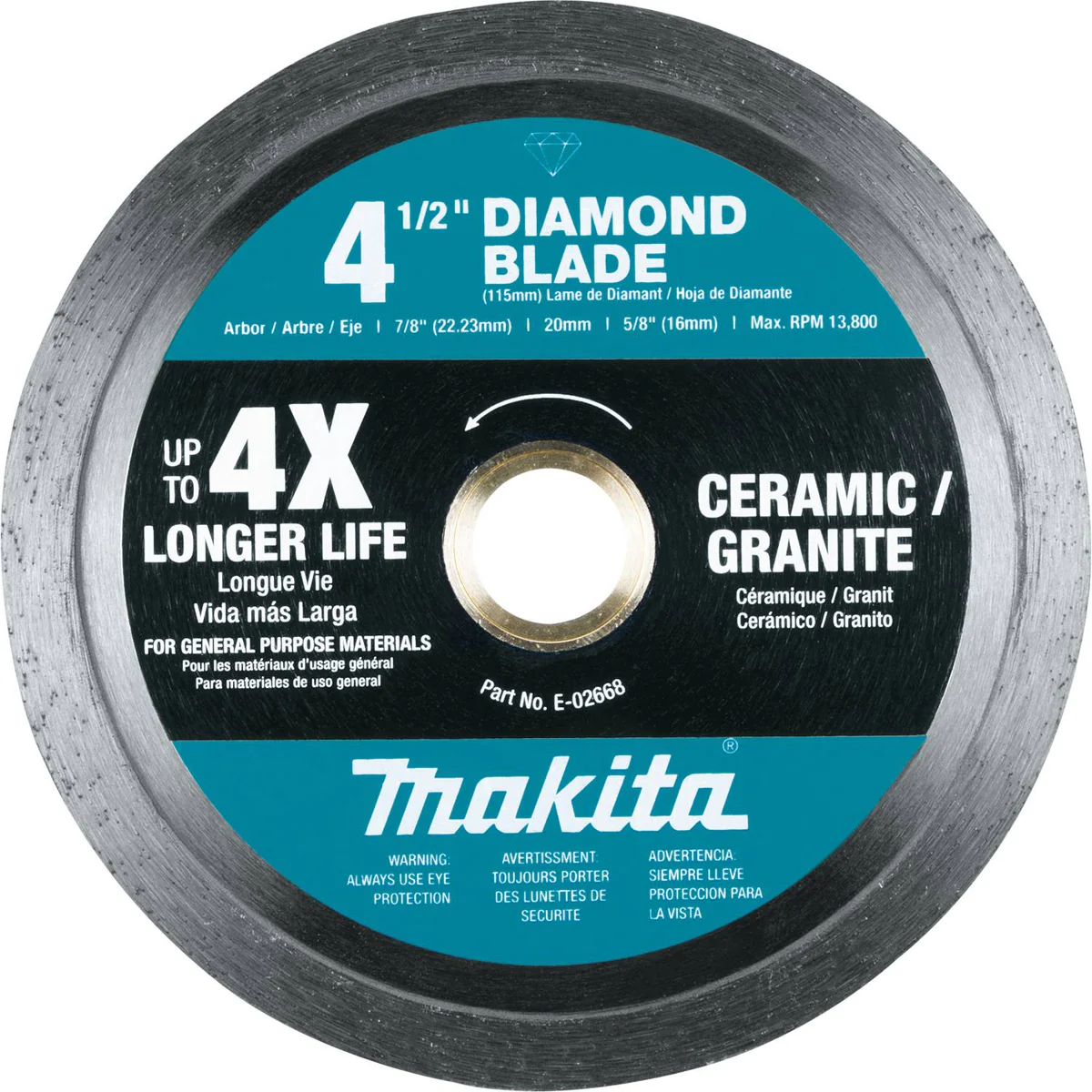4-1/2" Diamond Blade, Continuous Rim, General Purpose