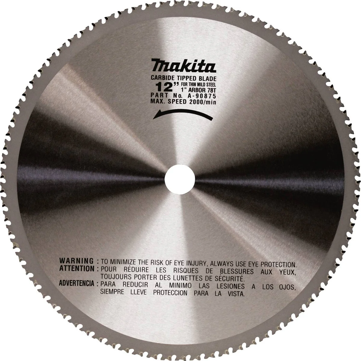 12" 78T Carbide-Tipped Metal Cutting Blade, Ferrous Metal, Thin Gauge