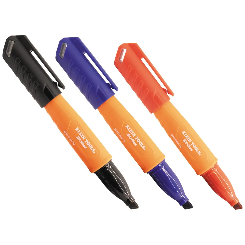 Klein Tools 861923 Skribes Chisel Tip Permanent Markers, Multi-Color, 3-Piece