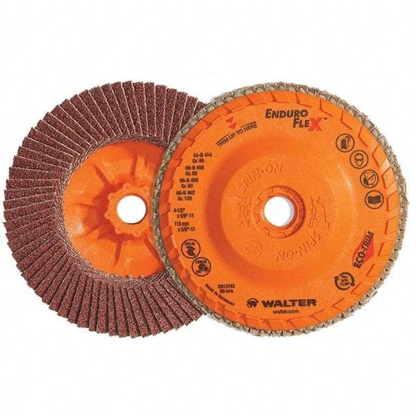WALTER Surface Technologies - 120 Grit, 6" Disc Diam, 5/8-11 Center Hole, Type 28 Ceramic Flap Disc - 10,200 Max RPM, Plastic Backing, Arbor Attaching System, Coated