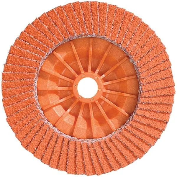 WALTER Surface Technologies - 36 & 60 Grit, 5" Disc Diam, 5/8-11 Center Hole, Type 28 Ceramic Flap Disc - 12,200 Max RPM, Plastic Backing, Arbor Attaching System, Coated