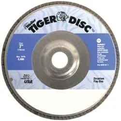 Weiler - 60 Grit, 7" Disc Diam, 7/8" Center Hole, Type 29 Zirconia Alumina Flap Disc - 8,600 Max RPM, Aluminum Backing, Quick Change Type S Attaching System, Coated