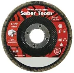 Weiler - 60 Grit, 4-1/2" Disc Diam, 7/8" Center Hole, Type 29 Ceramic Flap Disc - 13,000 Max RPM, Phenolic Backing, Quick Change Type S Attaching System, Coated