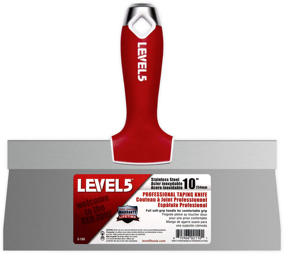 10" Soft-Grip Stainless Steel Taping Knife - LEVEL5 | Pro-Grade | Metal Hammer End | 5-136