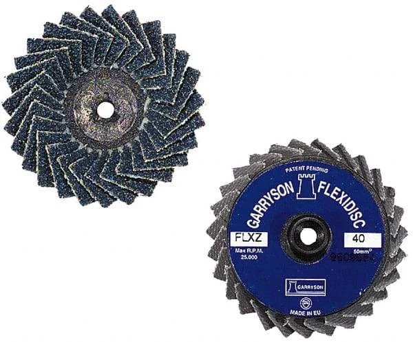 Garryson - 60 Grit, 3" Disc Diam, Type 27 Aluminum Oxide Flap Disc - 20,000 Max RPM, Nylon Backing, Quick Change Type S Attaching System, Coated